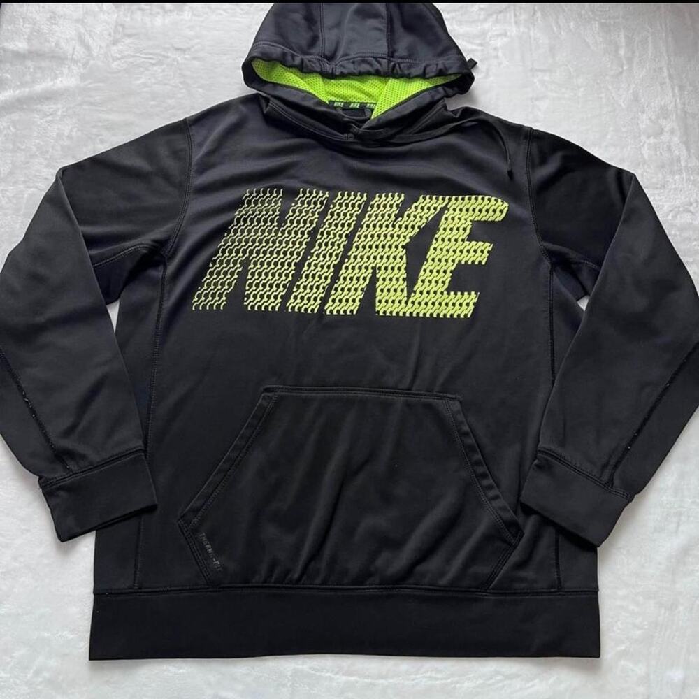 Nike Therma Fit Men’s Size M Hoodie Sweatshirt Black Neon Yellow logo